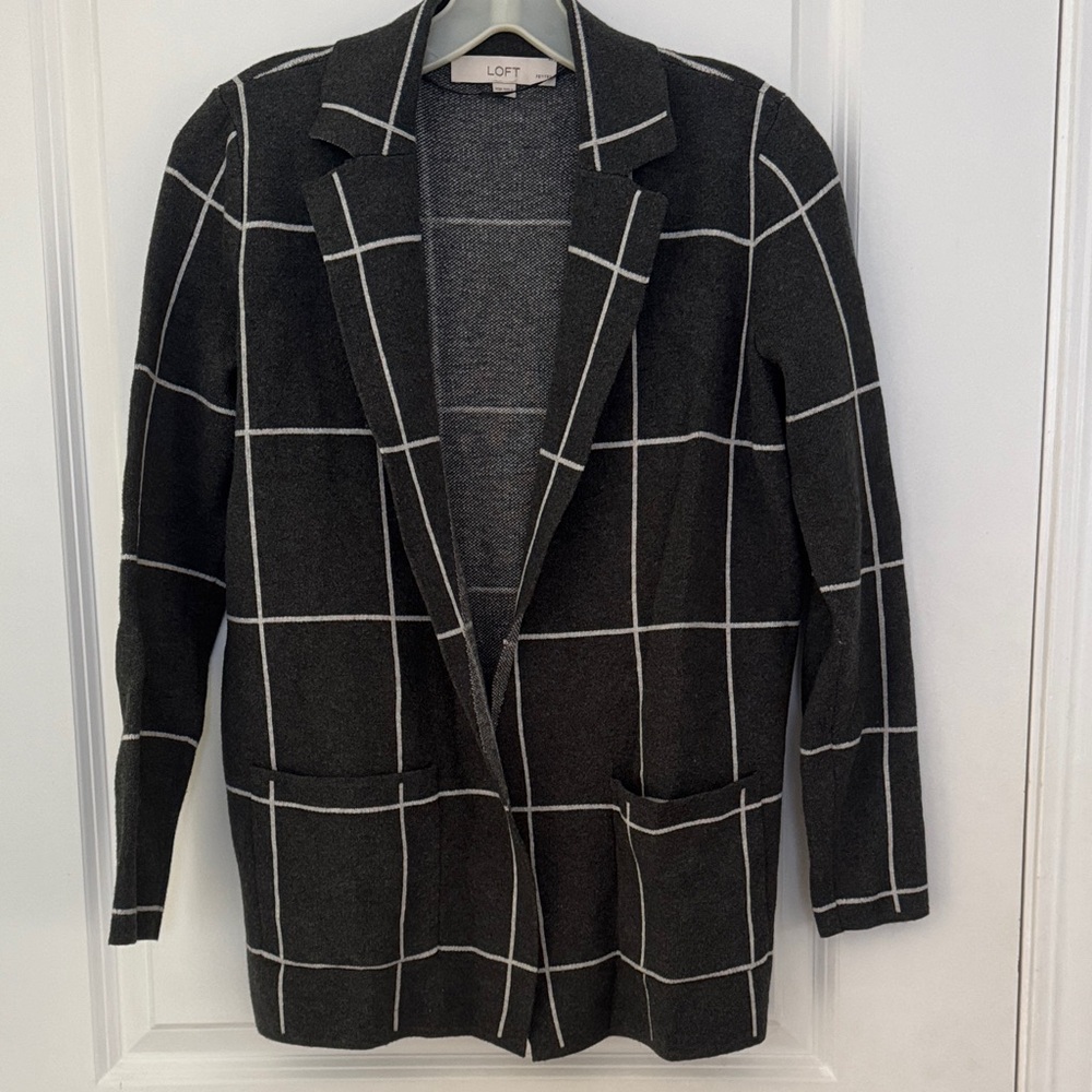 LOFT Charcoal Grid Pattern Blazer